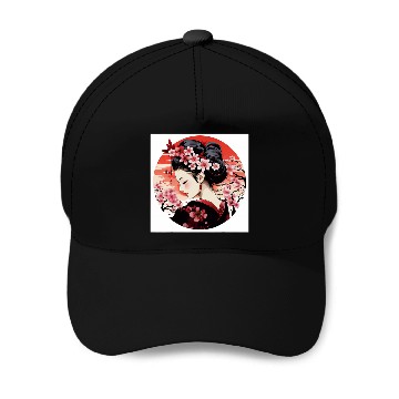 Discover Cherry Blossom Geisha Elegant Vector Design Baseball Tees Baseball Caps