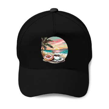 Discover Coffee Fun Doughnut Sunrise Baseball Caps