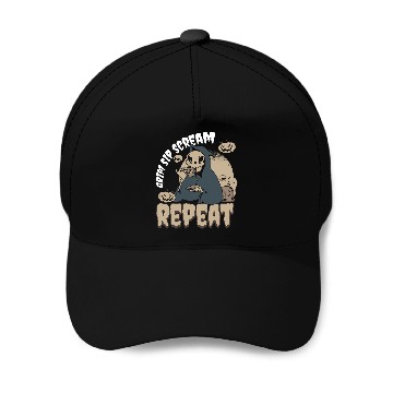Discover Coffee Fun Grim Sip Scream Repeat Halloween Coffee 1 Baseball Tees Baseball Caps