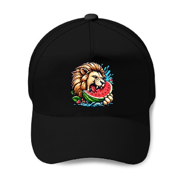 Discover Lion Pet Eating Watermelon 1 Baseball Tees Baseball Caps