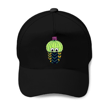 Discover Cute Barrel Cactus In Patterned Pot Baseball Caps