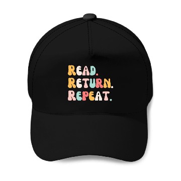 Discover Read Return Repeat groovy cute reading reader Librarian book Baseball Tees Baseball Caps