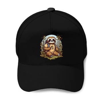 Discover Sloth Hiking And Camping Design Baseball Tees Baseball Caps