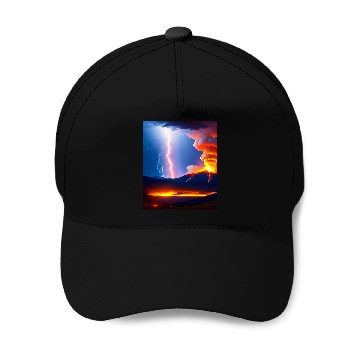 Discover Lightning Storm during an Volcanic eruption Baseball Caps