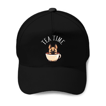 Discover German Shepherd Tea Time Funny Dog Beverage Baseball Tees Baseball Caps