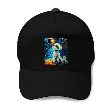 Discover Total Solar Eclipse Maltese Dog Baseball Caps