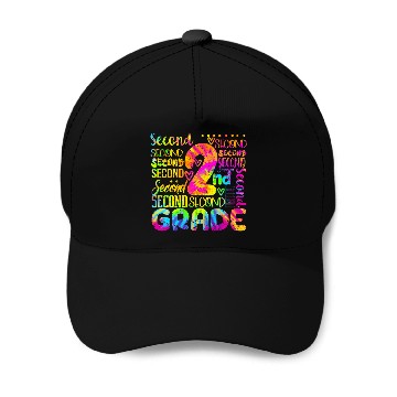 Discover Tie Dye 2nd Grade Typography Team Second Grade Teacher Baseball Caps