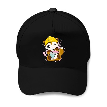 Discover Construction Worker Fox Drinks Bubble Tea For Boba Tea Lover Baseball Tees Baseball Caps