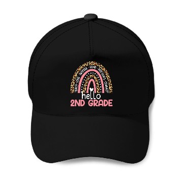 Discover Hello 2nd Grade Team Second Grade Leopard Rainbow Teacher Baseball Tees Baseball Caps