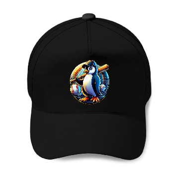 Discover Funny Lets Go Penguin Playing Baseball Zip Baseball Caps