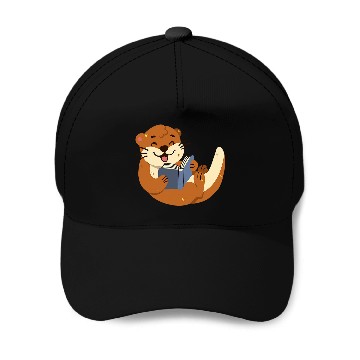 Discover Otter Reading a Book Baseball Caps