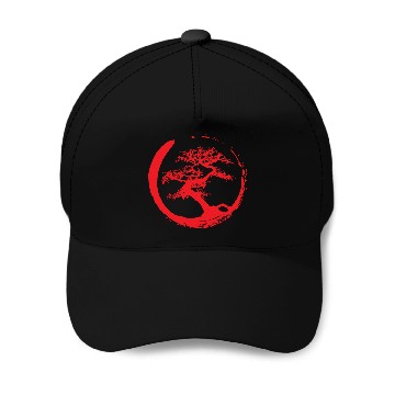 Discover Zen Bonsai Tree in Enso Circle (red) Baseball Caps