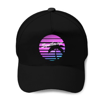 Discover Aesthetic synthwave sunset with palm tree. Baseball Caps