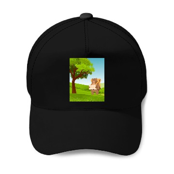 Discover Hiking Bear with Map Under a Tree Baseball Caps