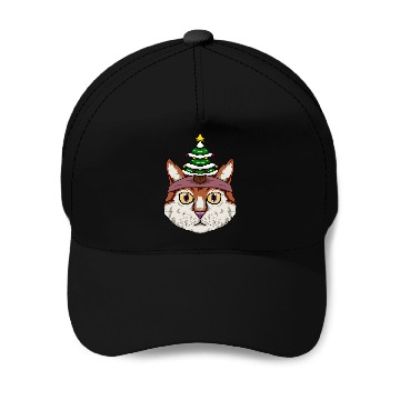 Discover Cute Cat Wearing A Christmas Tree Hat Baseball Caps