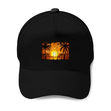 Discover Retro Sunrise, Beach, Palm Trees, Vacation Baseball Caps