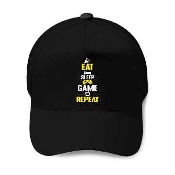 Discover Eat sleep game repeat design funny gaming meme Baseball Caps