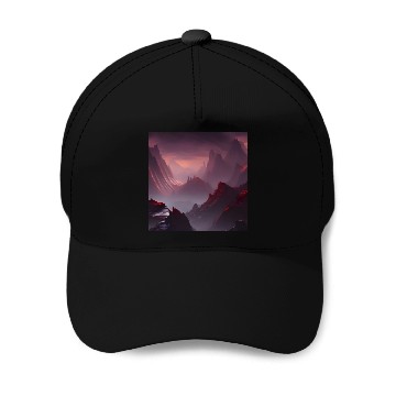 Discover Lonely Red Mountains on an Alien Planet Abstract Baseball Caps