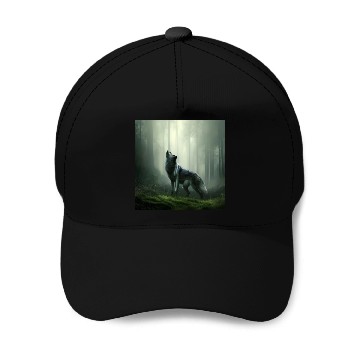 Discover Howling wolf at midnight Baseball Caps