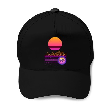 Discover Synthwave Mountain Baseball Caps