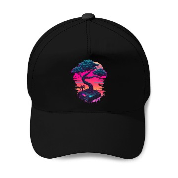 Discover Synthwave Bonsai Tree Baseball Caps