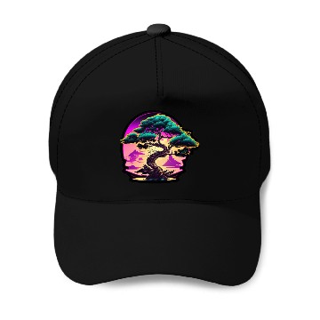 Discover Synthwave Bonsai Tree Baseball Caps