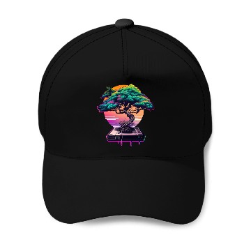 Discover Synthwave Bonsai Tree Baseball Caps