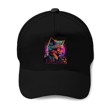 Discover Retro Futuristic Synthwave Fox Baseball Caps