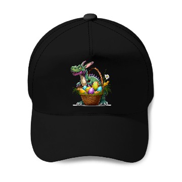 Discover Dinosaur With Bunny Easter Egg Basket Baseball Caps