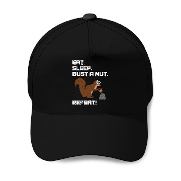 Discover Eat Sleep Bust A Nut Repeat, Squirrel Pun Baseball Caps