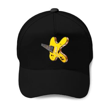 Discover yellow tilted guitar Baseball Caps