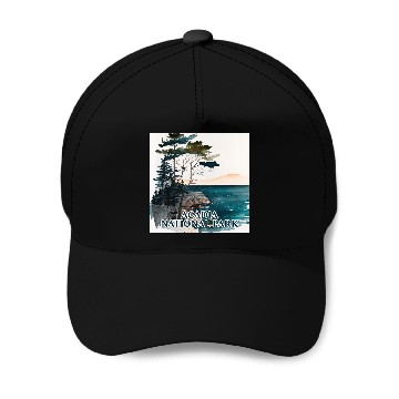 Discover Acadia National Park Watercolor Baseball Caps