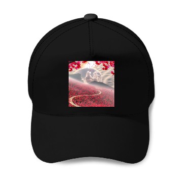 Discover Misty Mountain Cherry Blossom Landscape Baseball Caps
