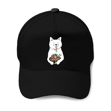 Discover Cute Cat Eating Ramen Baseball Caps