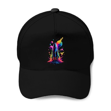 Discover watercolor neon rocket Baseball Caps