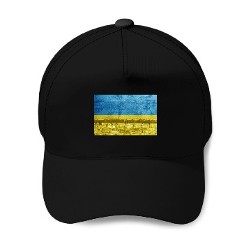 Discover Brick wall with Ukraine flag Baseball Caps