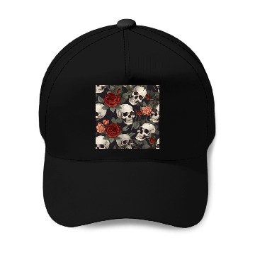 Discover Skulls & Red Roses Pattern Dark Elegant Gothic Baseball Caps