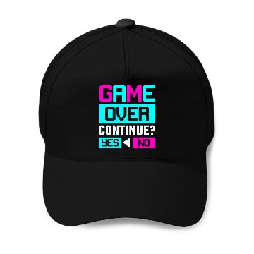Discover Game Over Continue Yes or No Baseball Caps