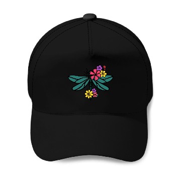 Discover dragonfly with colorful flowers Baseball Caps