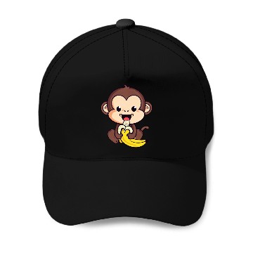 Discover cute monkey eats a banana Baseball Caps