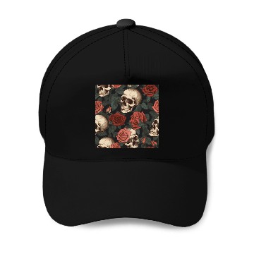 Discover Dark Elegant Gothic Skulls & Red Roses Pattern Baseball Caps