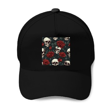 Discover Dark Elegant Gothic Pattern Skulls & Red Roses Baseball Caps