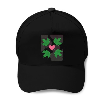 Discover Green Leaf Pink Heart Baseball Caps