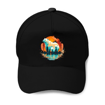 Discover Polar Bear with cubs, Snow Spectrum Baseball Caps