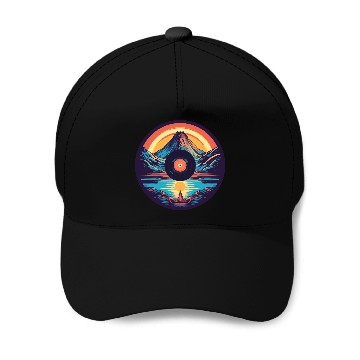 Discover Retro Mountain Landscape: Vinyl Meets Art Baseball Caps