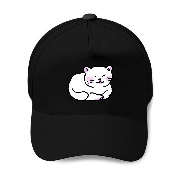 Discover Sleepy White Cat Baseball Caps