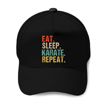 Discover Funny Eat Sleep Karate Repeat Baseball Caps