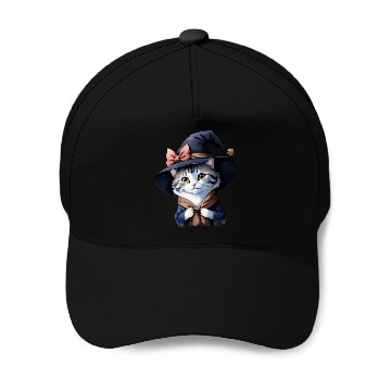 Discover Cute Watercolor Witch Cat Baseball Caps