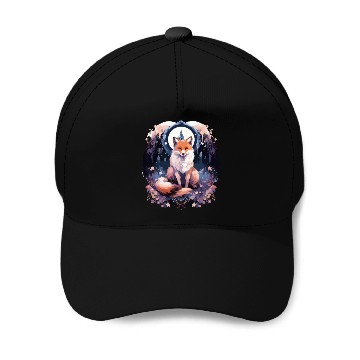Discover Celestial moon flower fox sitting tall Baseball Caps