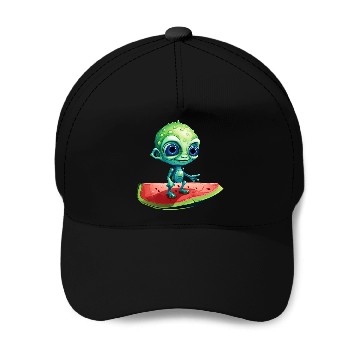 Discover Green Alien Meets Watermelon: Exotic Encounter Baseball Caps